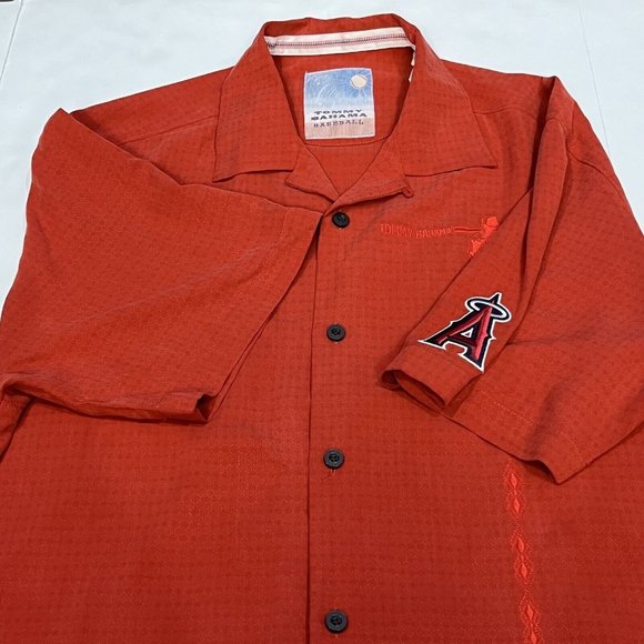 Tommy Bahama Red MLB Anaheim Angels Baseball Silk Button Up Shirt Men Medium - Picture 16 of 16